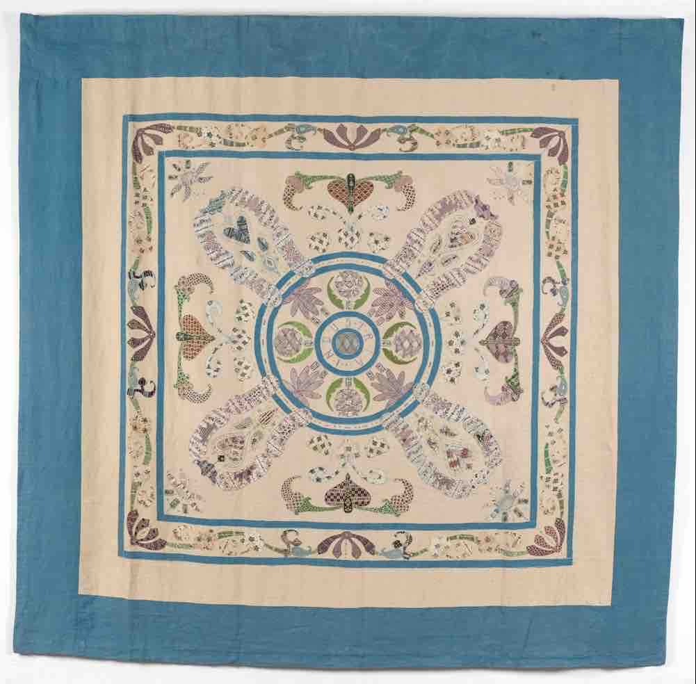 Ladies Work Society quilt (1875&ndash;1899) historic British appliqu&eacute; coverlet with floral and circular motifs
