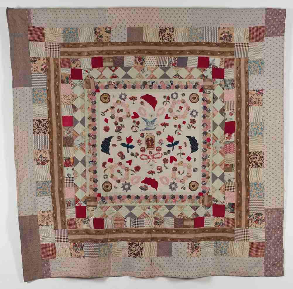 Agnes Bentham wedding quilt (1869) historic British patchwork coverlet made as a marriage gift