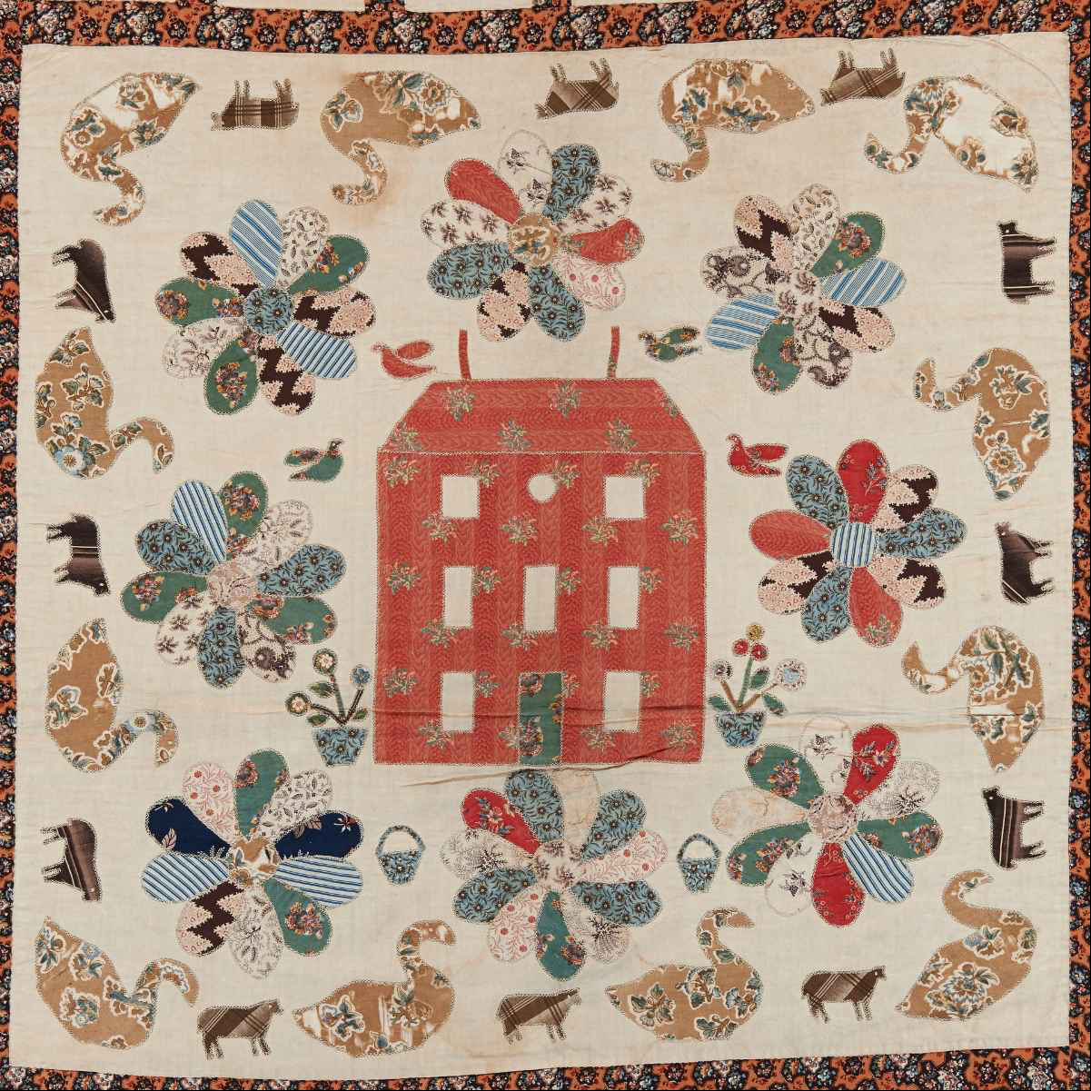 Close up of the Red Manor House Coverlet