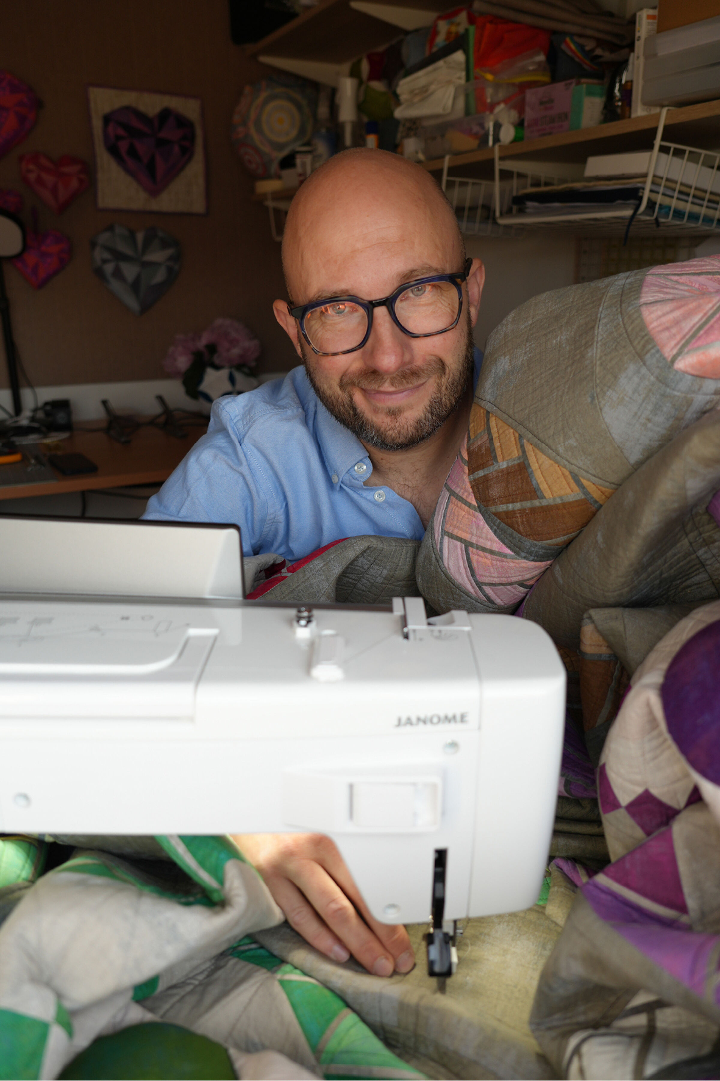 Matt Wilding at a sewing machine