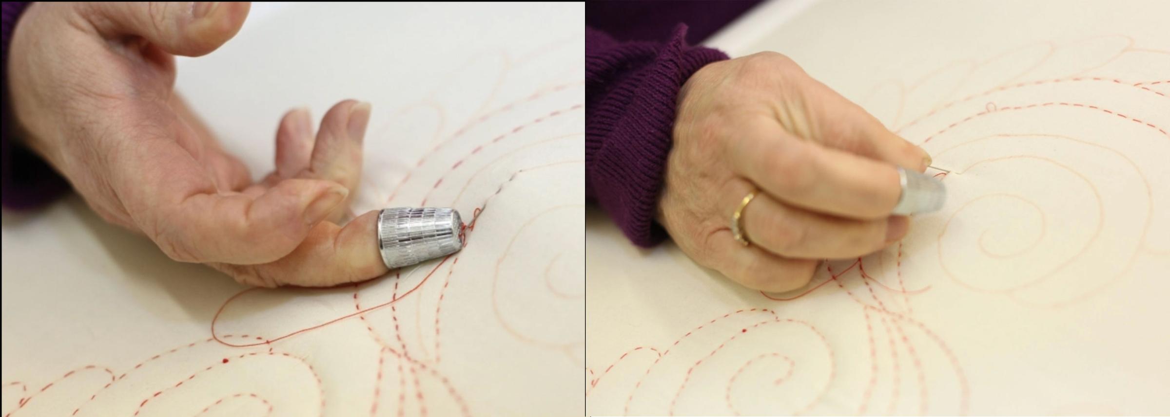 Person following pattern with a quilting stitch