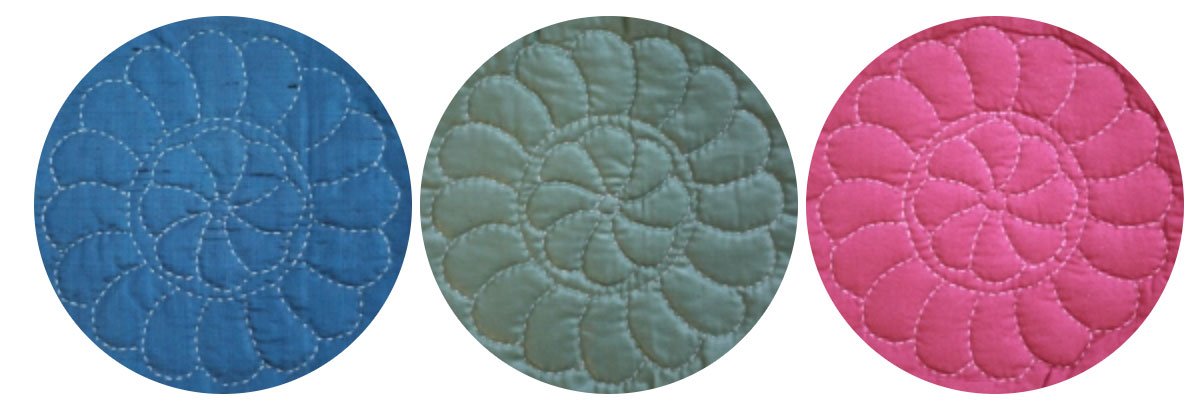 Blue taffeta, green sateen and red dressmaker's cotton