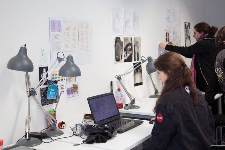 Illustration students working at computer