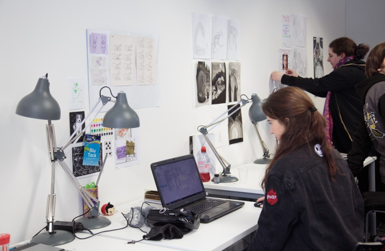 Illustration students working at computer