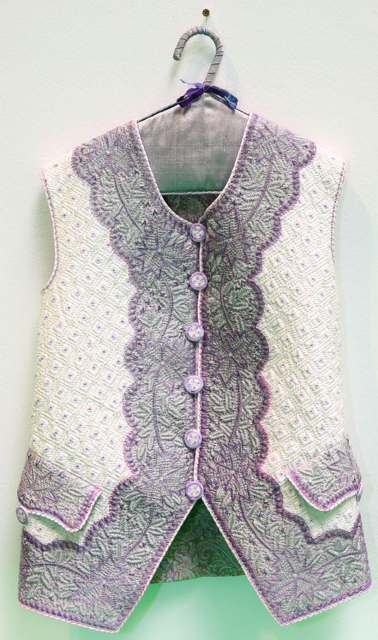 Silvery Threads by Jacquie Harvey: beige, silver and purple 18th century style quilted waistcoat
