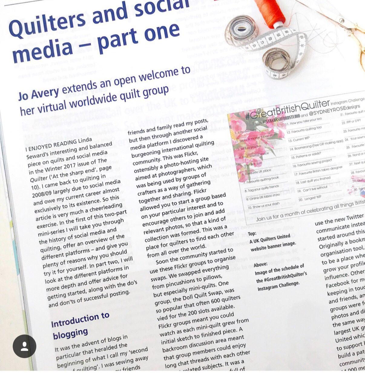 Article about quilting by Jo Avery