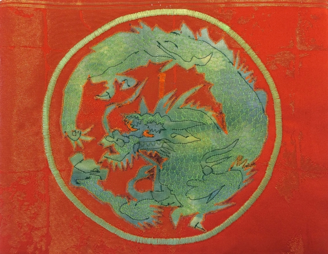 Gold dragon on a red background