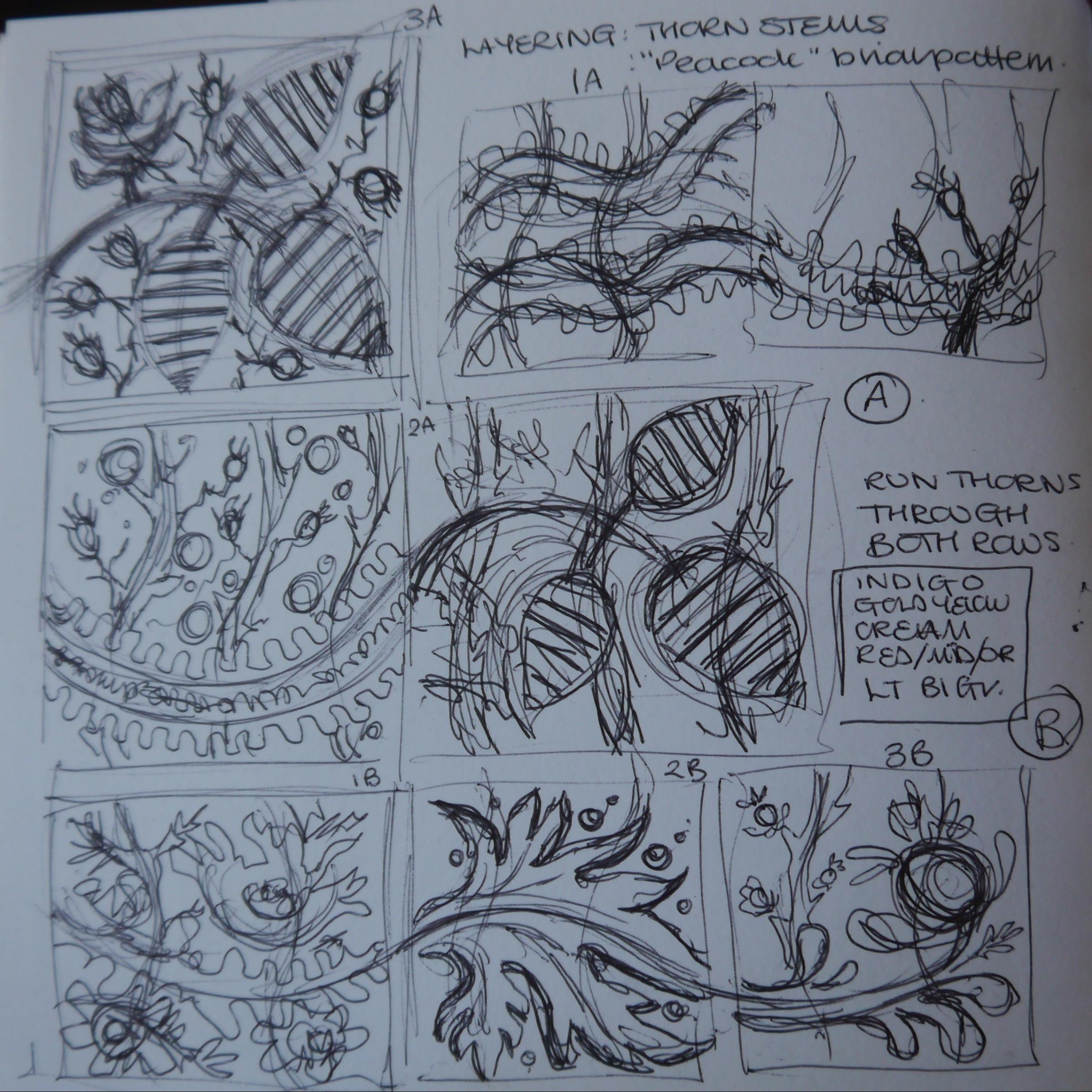 Sketches for paintings based on the Sidmouth Quilt