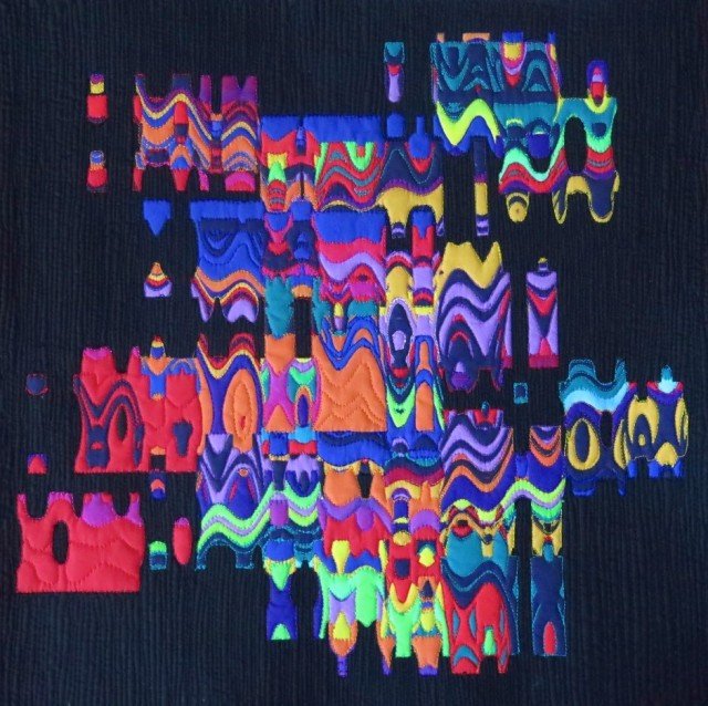 Hillside Village, 16? by 16?, mounted on stretched canvas, Alicia Merrett, 2019.