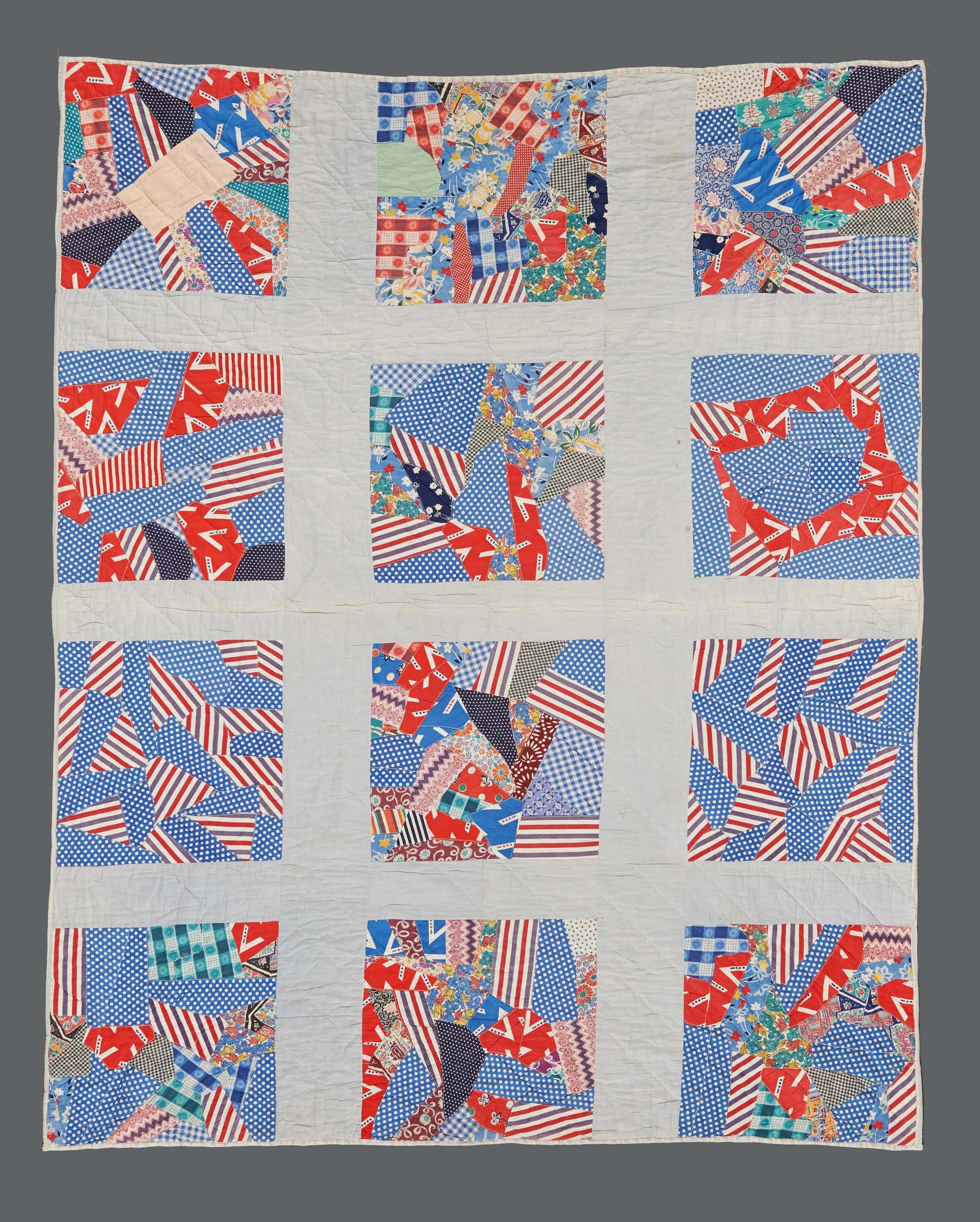 V for Victory Red Cross Quilt, made in Canada in the 1940s