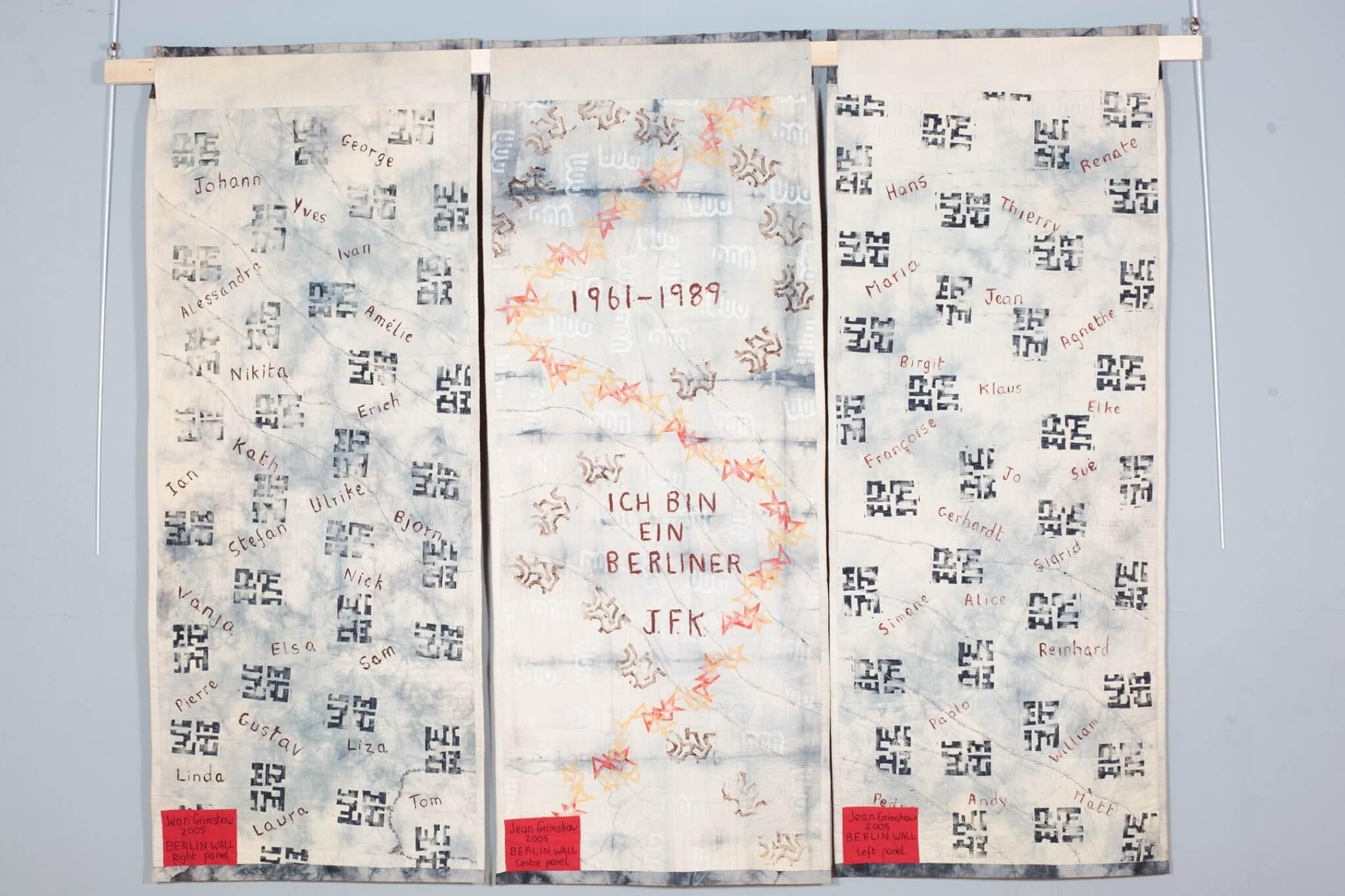 Quilt that has been painted on the reverse with the names of those who died trying to cross the berlin wall