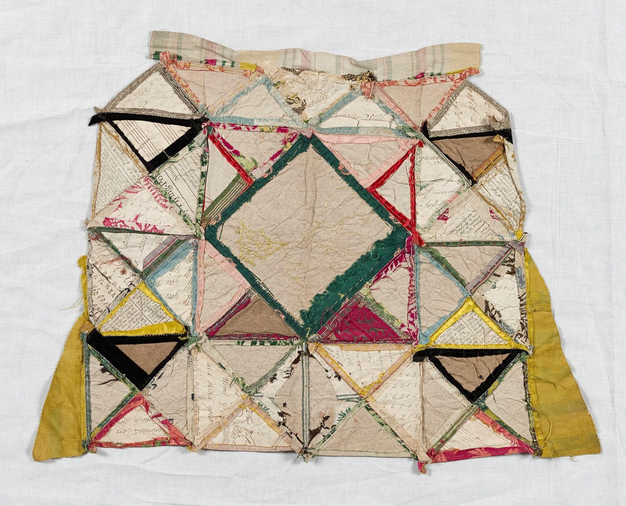 Reverse of Mosaic patchwork showing stitches and sewing lines