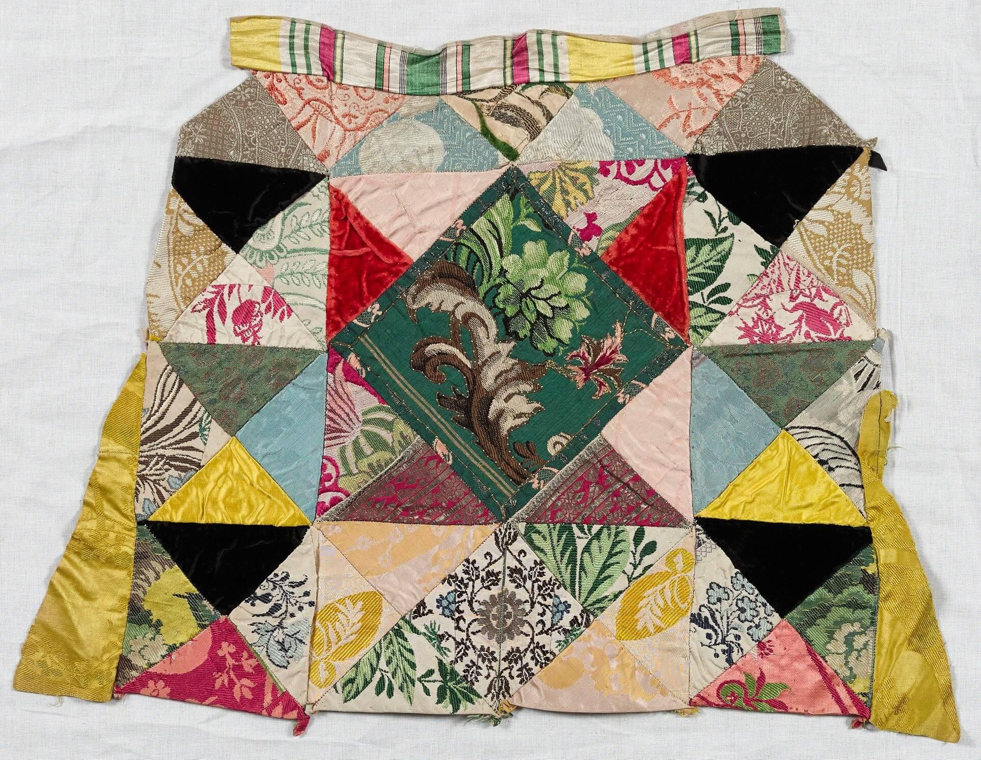 Mosaic patchwork seat cover in multiple colours and patterns