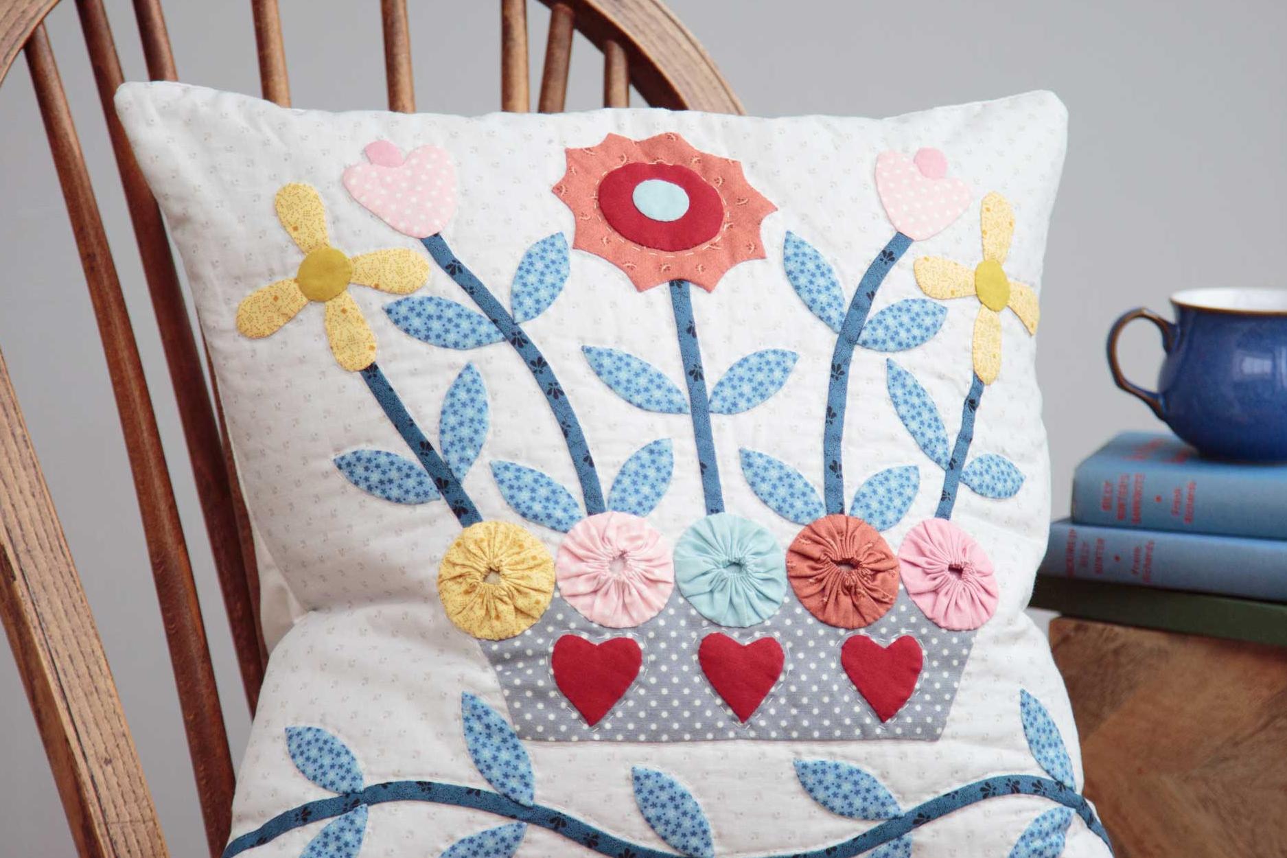 Basket of Blooms Appliqu&eacute; cushion by Jo Avery