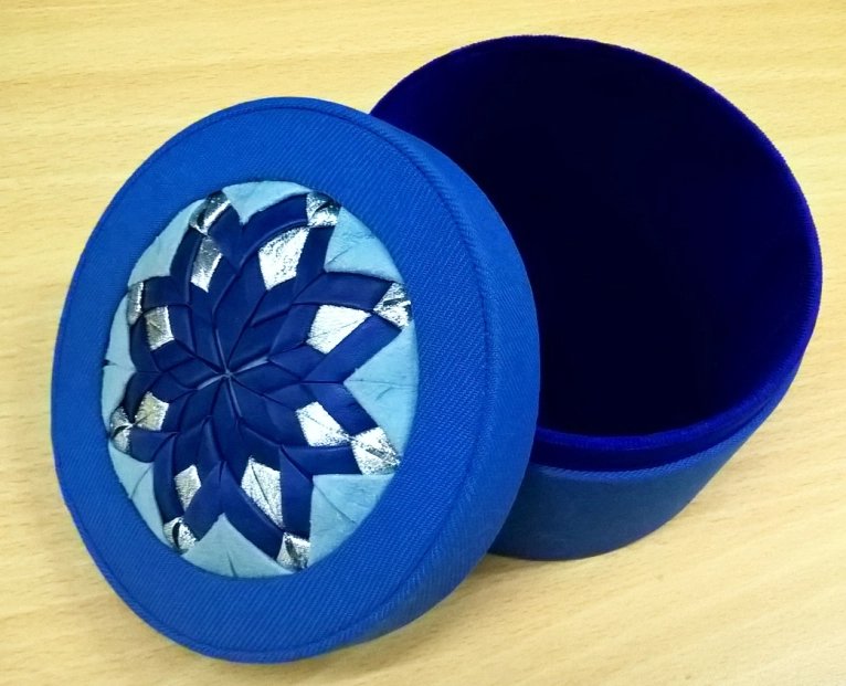Blue circular box with a quilted lid