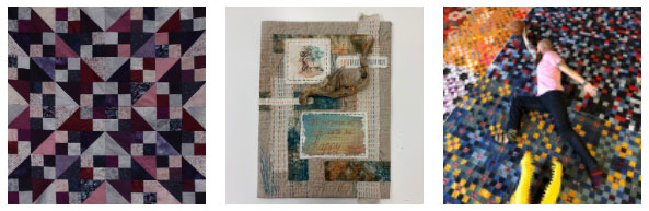 Three images displaying quilted works by conference tutors.