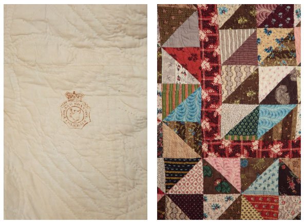 Two images showing close up detail of the Wellington quilt.