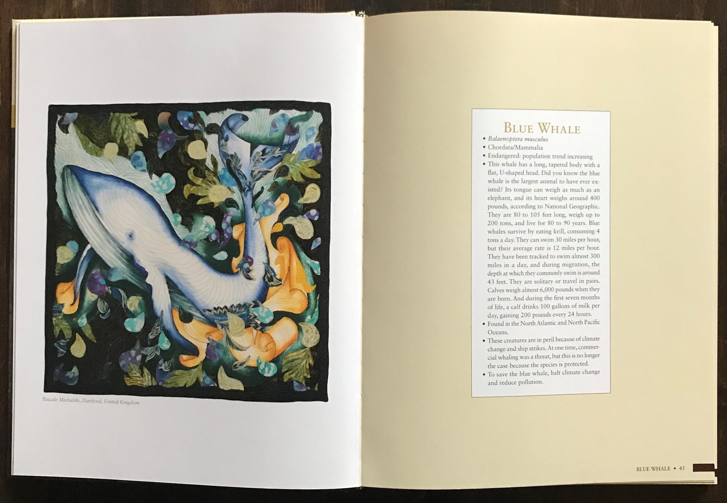 Quilts Inspired by Endangered Species book, by Donna Marcinkowski DeSoto, featuring Blue Whale by Pascale Michalski.