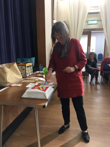 Woman cutting cake