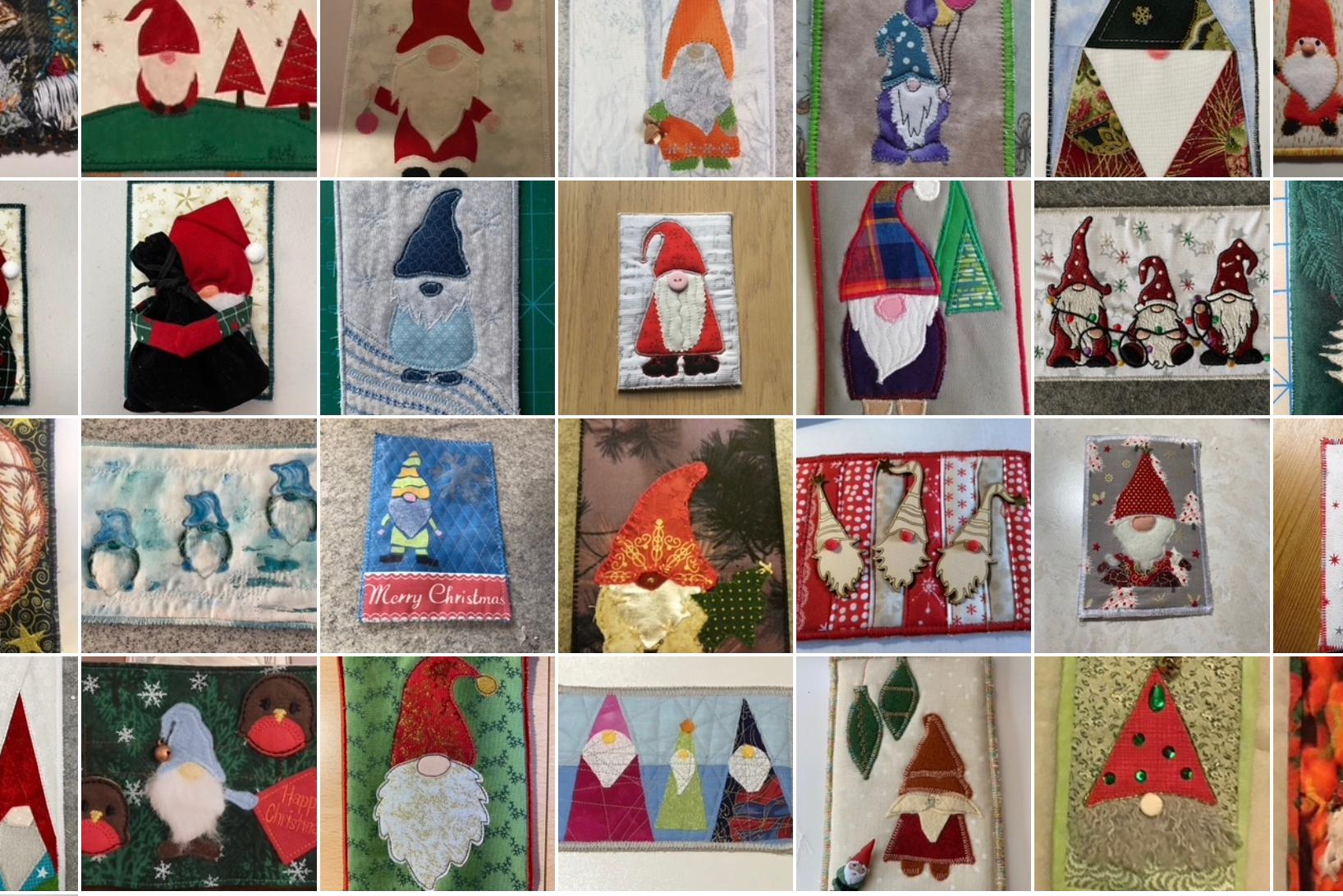 A collage image of 'gnome' postcards made for the Christmas 2021 postcards swap.