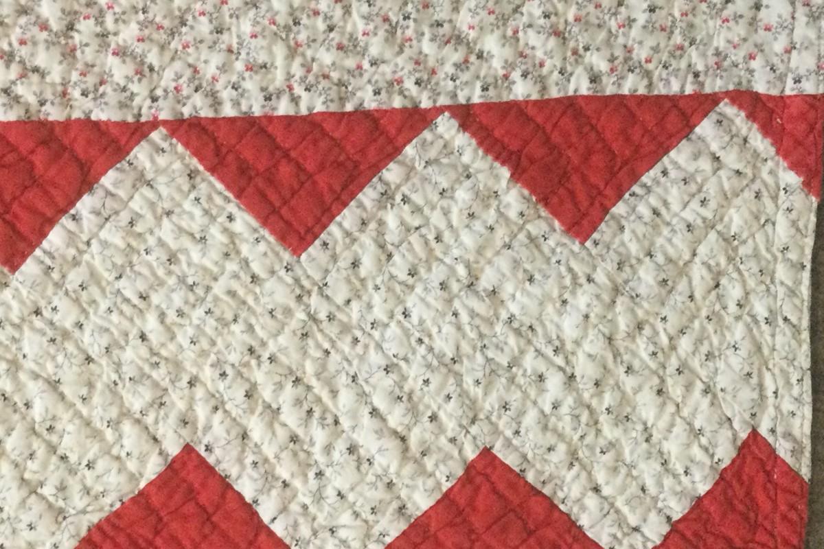 Detail of the two prints and the Turkey Red fabrics