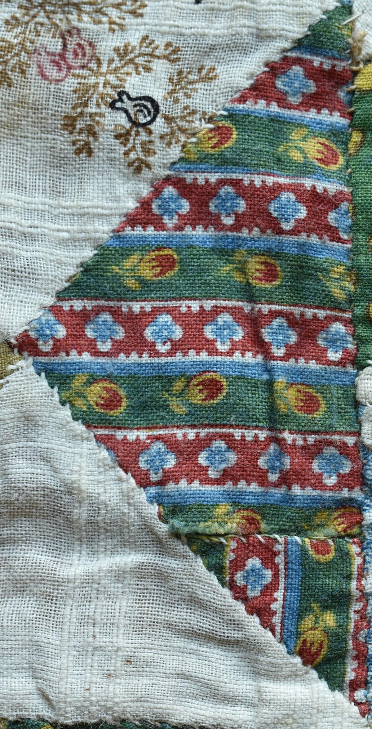 Green, red, blue and yellow printed fabric