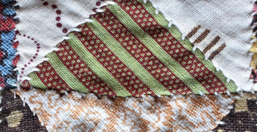 Finely printed red on green fabric