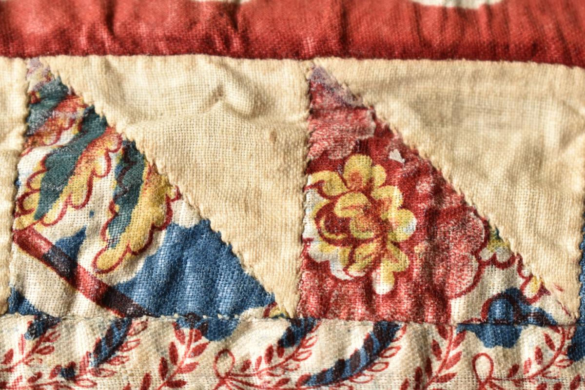 Close up of multi coloured printed fabric