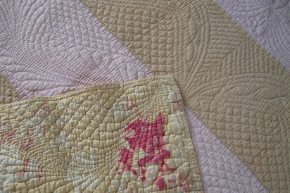 Pale pink and yellow strippy with corner turned over