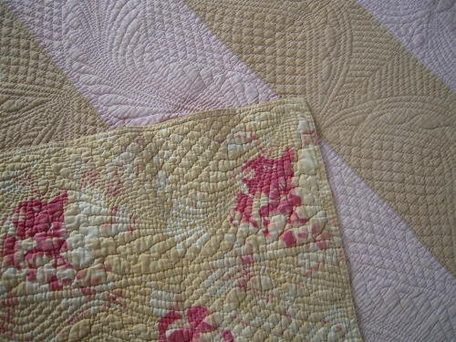 Pink and gold strippy with patterned corner turned over