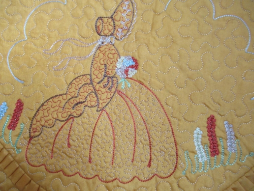 yellow case detail of crinoline lady