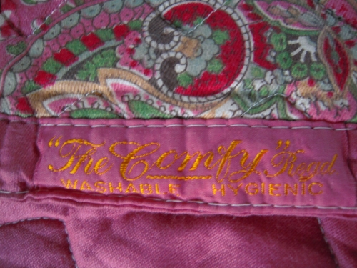 Pink quilt detail of label