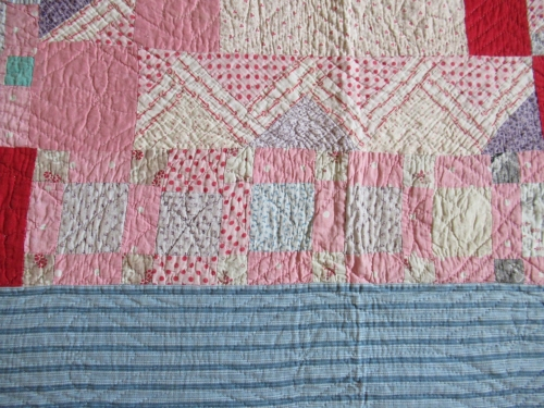 Detail of blue edge and pinks patchwork