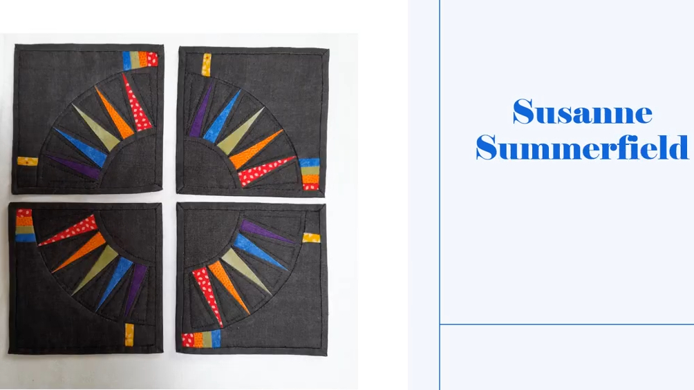  Four square coasters with a black background. Each coaster features a colorful, geometric design with triangles arranged in a circular pattern. The colors include red, orange, yellow, blue, and purple.