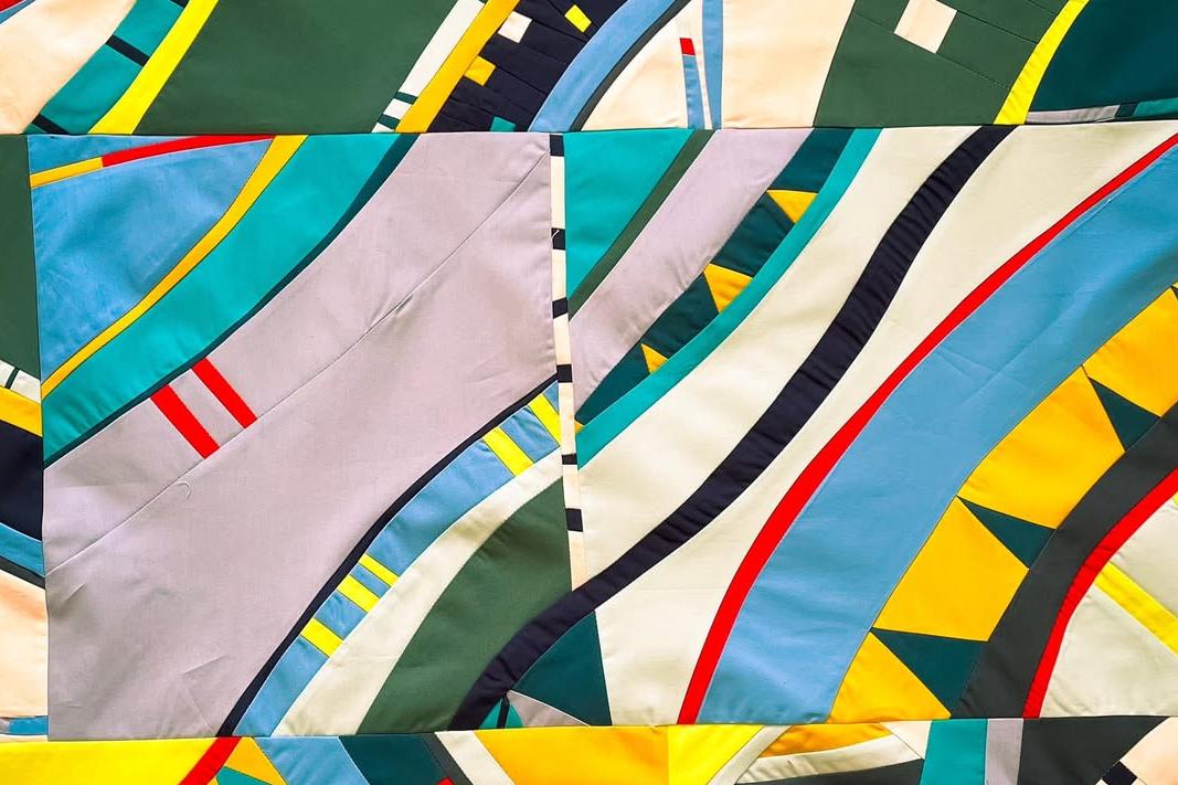 Blocks made by Jo Rycroft during the Fabulous Freehand Curves Cindy Grisdela Workshop held by the Modern Quilt Group in March 2025