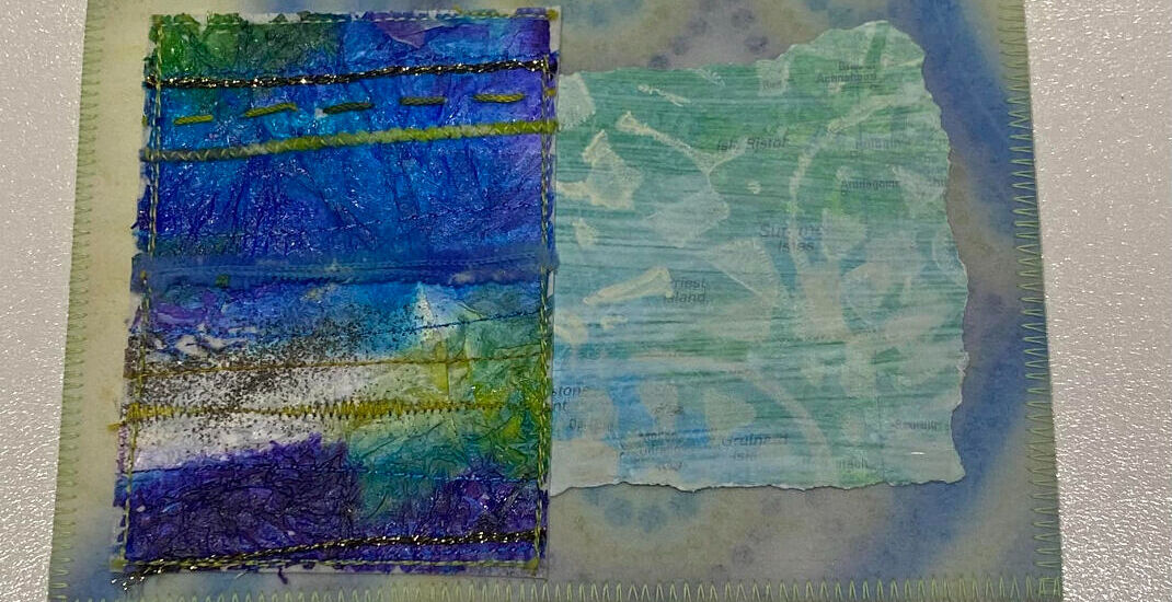 Spring postcard created by Heather Hasthorpe as part of the Spring Postcard Swap 2025