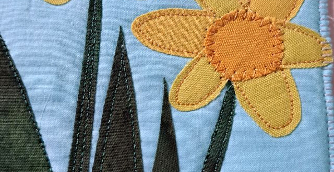 Spring postcard created by Pauline Warrick as part of the Spring Postcard Swap 2025