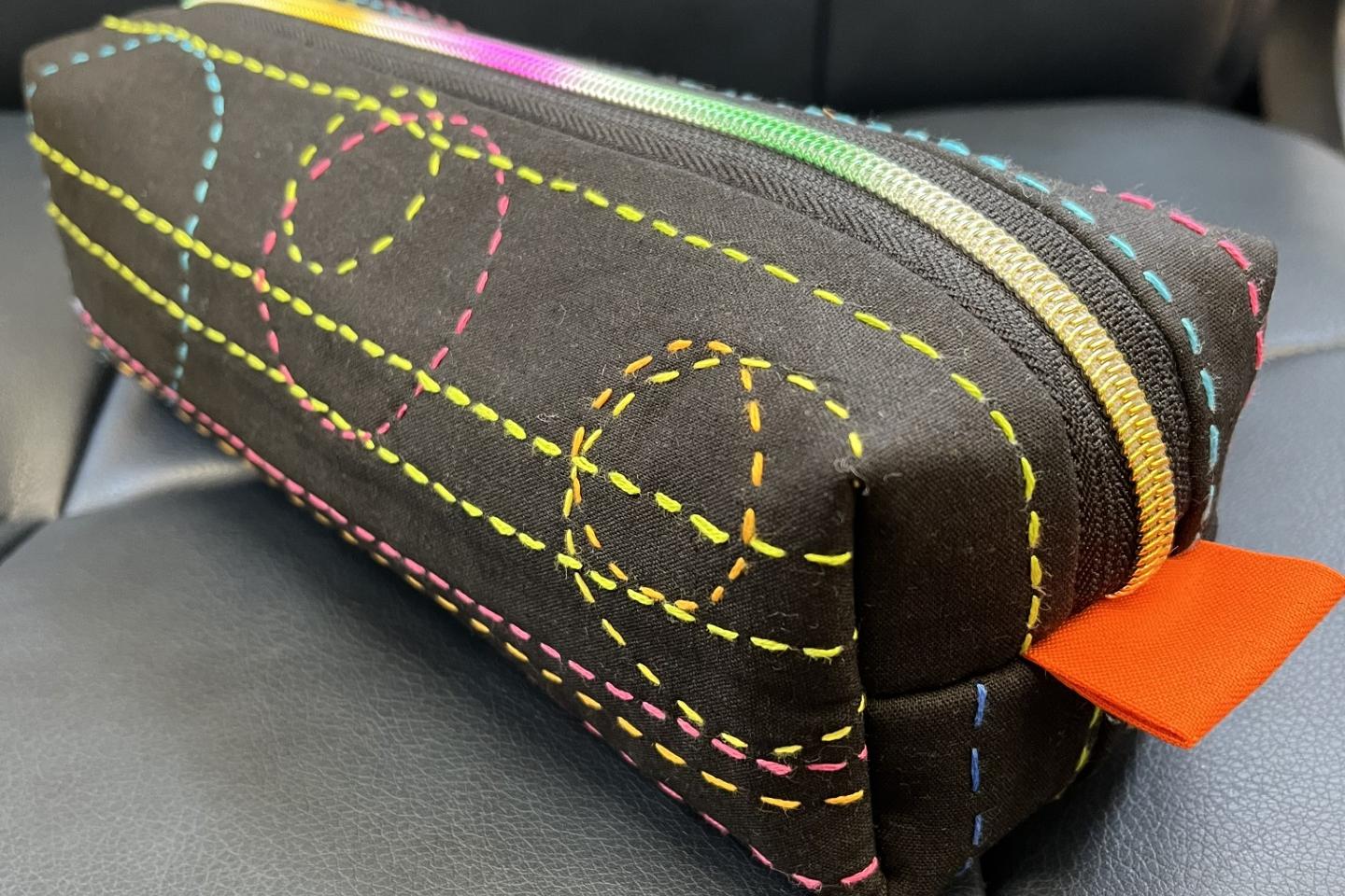 Pencil case made by Kate Davidson for the back to school swap September 2025 for the Modern Quilt Group